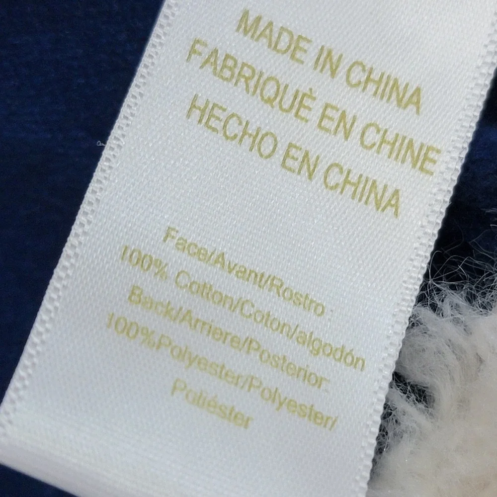 PBteen Pottery Barn Throw Blanket Navy Blue 60 x 47 Cotton Sherpa Faux Fur Trim